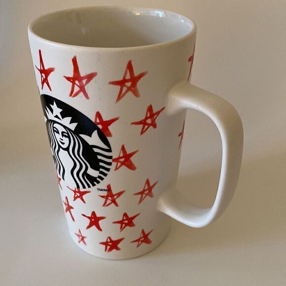 Starbucks White Red Stars 2014 Coffee Cup Mug Mermaid Logo 16oz - Picture 3 of 10